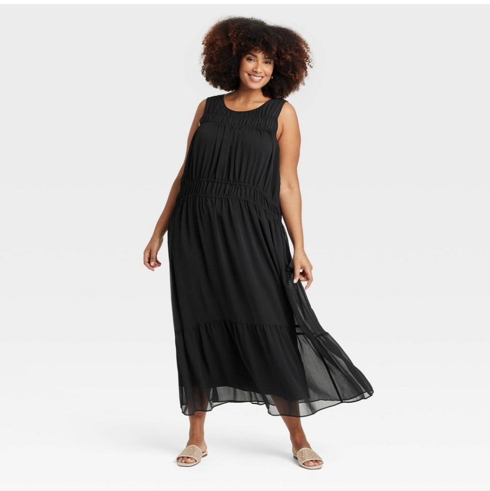 a new day Women's Sheer Chiffon Maxi Black Dress (XXL)